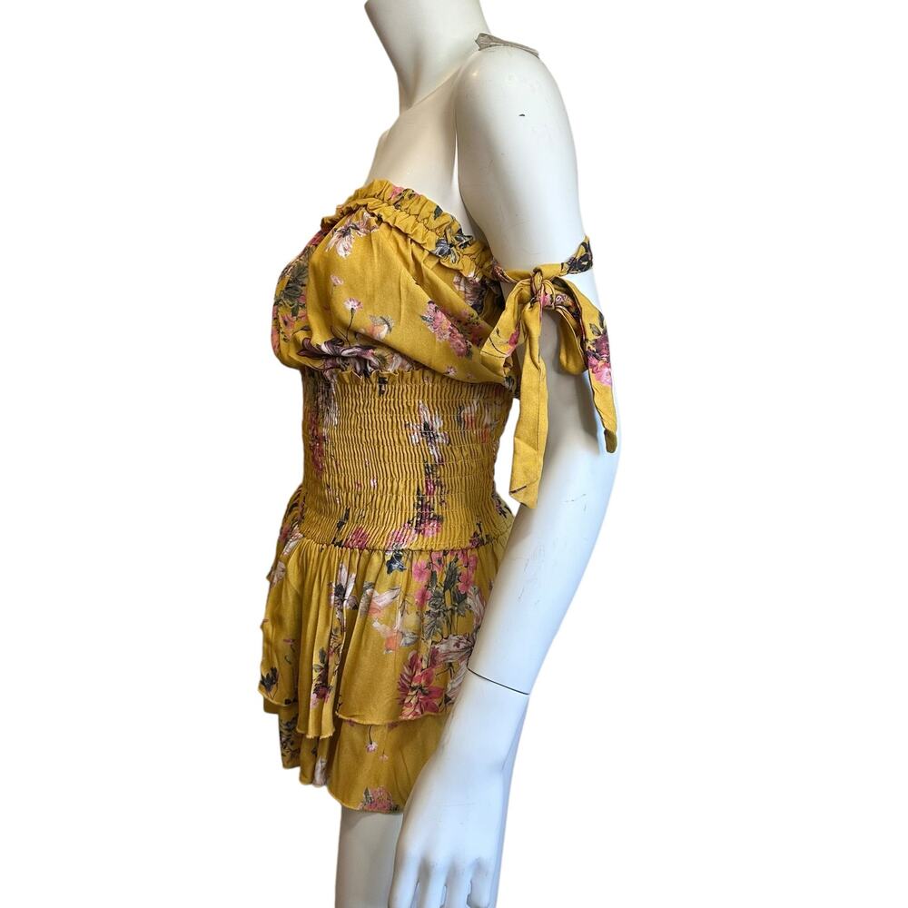 Blue Life Yellow Floral Smocked Waist Ballerina Romper sz XS NWT $180 - Picture 3 of 12